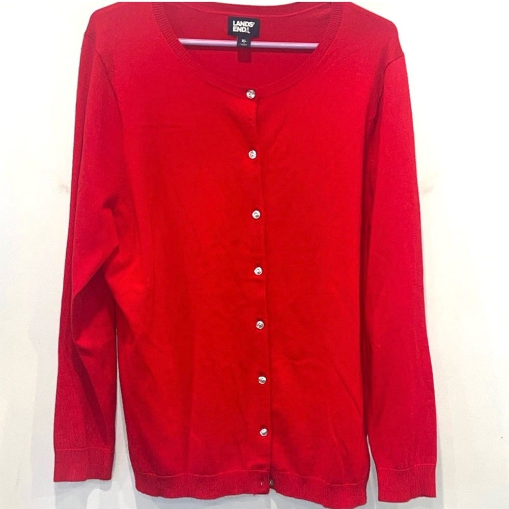 Lands' End Red Long Sleeve Button Up Cardigan Sweater Women’s Size XL NWOT - Picture 3 of 8